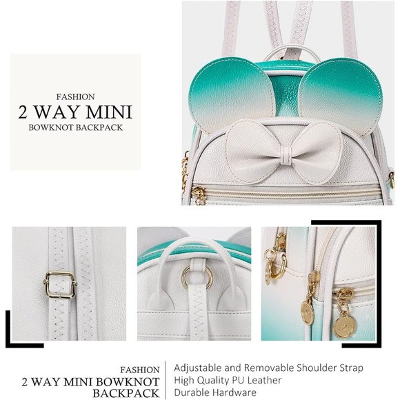 Bowknot Polka Dot Mini Backpack And Convertible Shoulder Bag Purse for Women - Picture 3 of 7